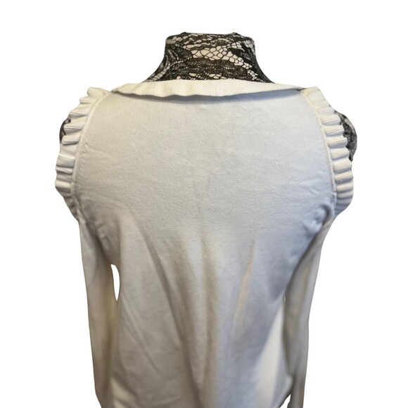 Milly White Sweater Top Knit Cold Shoulder Long Sleeve Ruffled Collar Feminine M - Picture 4 of 16